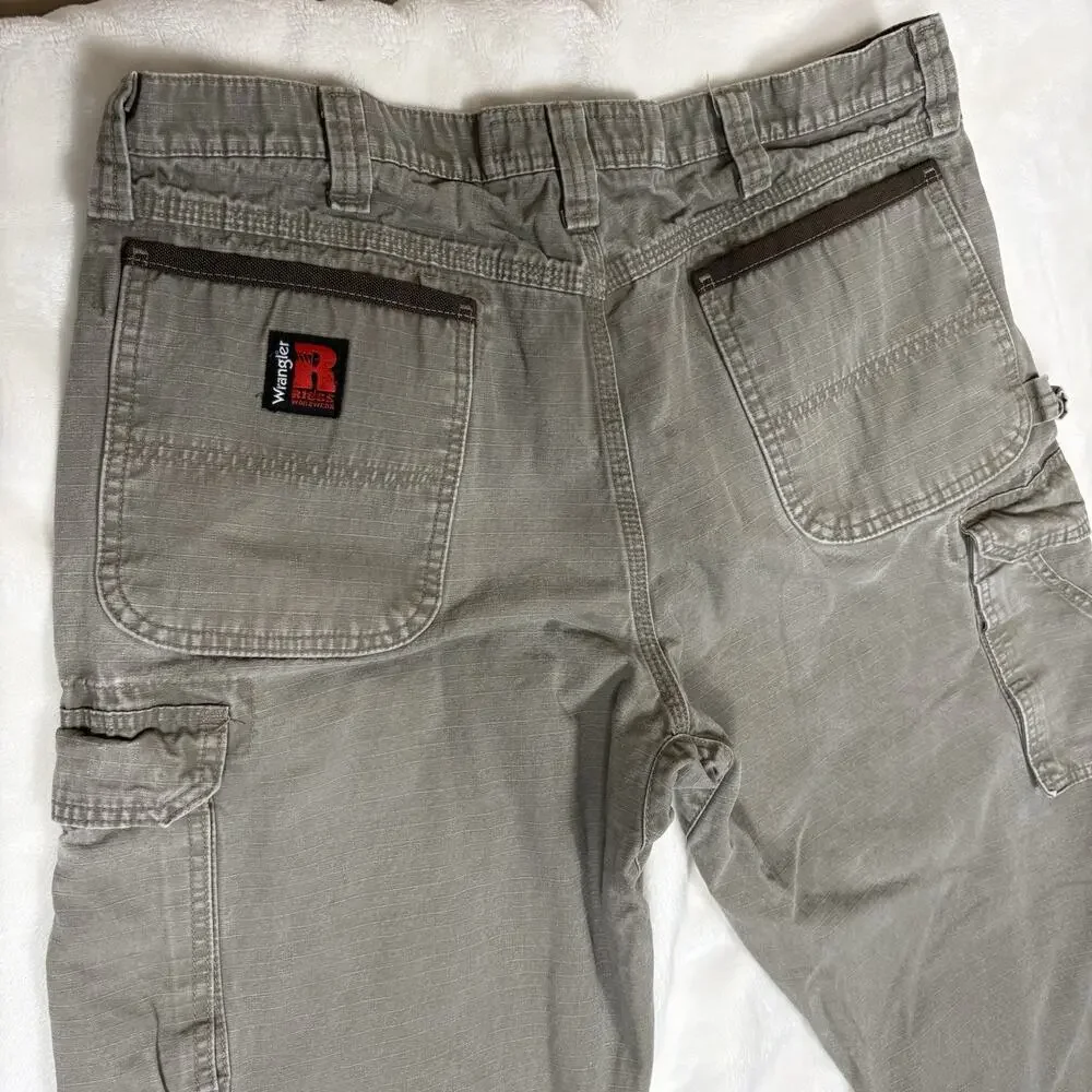 Wrangler Riggs Workwear Flannel Lined Cargo Pants Fits 35x34 Tan Brown Utility
